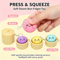 Porte-clés Fidget en forme de pain vapeur, jouet mignon de dessin animé, mini panier vapeur LED à presser, anti-stress, unisexe, pour enfants de 5 ans et plus, idéal pour les fêtes