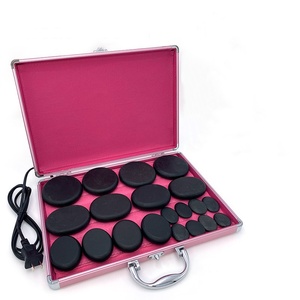 20 Stück schwarzer Naturstein mit Aluminium-Heizbox Natürliche Energie Heiß massage stein Set Spa Heiß massage stein