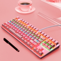 LEAVEN K550 87 Kunci Kibor Mekanis, Keyboard Atletik Kantor Notebook Punk Poros Hijau