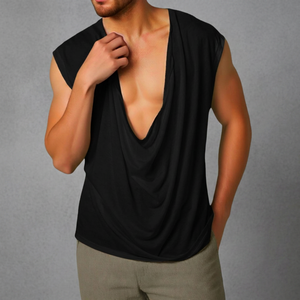 Men's Solid Black Sleeveless V-Neck <b>Tank</b> <b>Top</b> Casual Knitted <b>Loose</b> Fit - Product Image 4