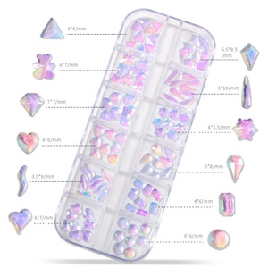 Strass à ongles en résine à dos plat, paillettes de couleur brillantes, vente en gros, 12 emplacements - Product Image 4