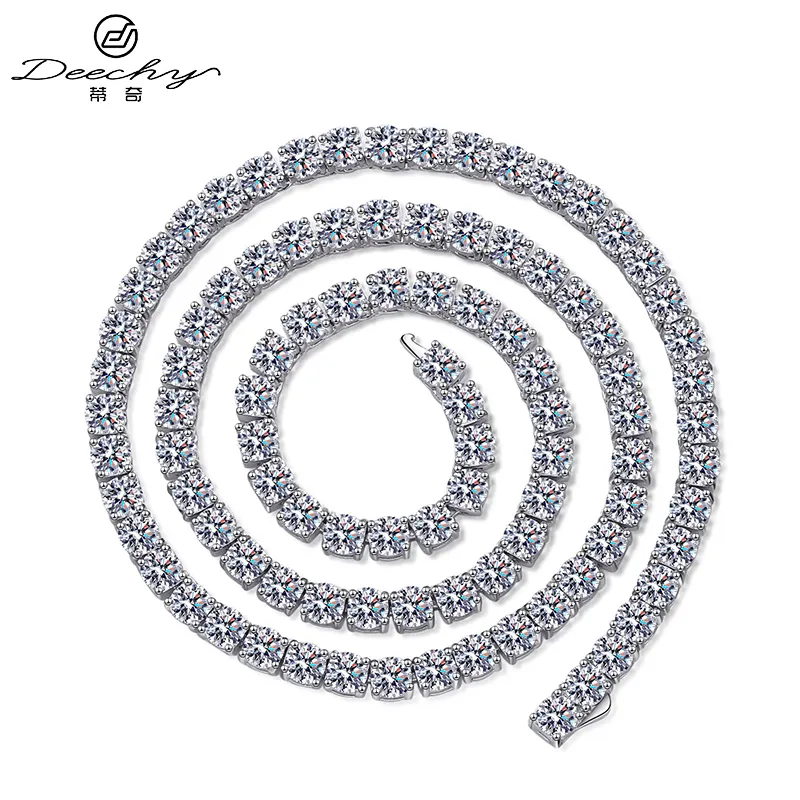 Perhiasan halus 40-50cm rantai Moissanite Choker VVS Moissanite berlian Cluster tenis rantai kalung untuk pria wanita 925 perak biru