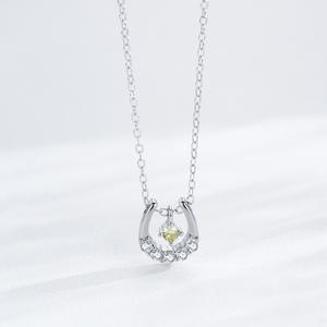 Divine Guardian S925 Sterling Silver Round Cut Yellow Zircon U shaped Horseshoe Pendant <b>Necklace</b> Gift for Her - Product Image 6