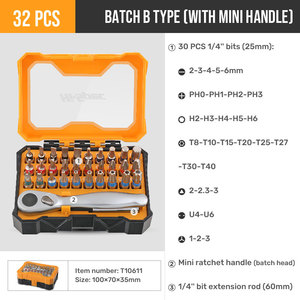 32pc 1/4 Hex Shank Metric <strong>Driver</strong> Screwdriver <strong>Bit</strong> <strong>Set</strong> Including Mini Ratcheting Wrench Security Torx <strong>Bits</strong> Compact Case Steel OEM - Product Image 2