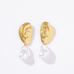 Pendientes de Perlas con Estilo Barroco en Acero Inoxidable con Baño de Oro de 18K para Uso Diario de Mujer - Product Image 4