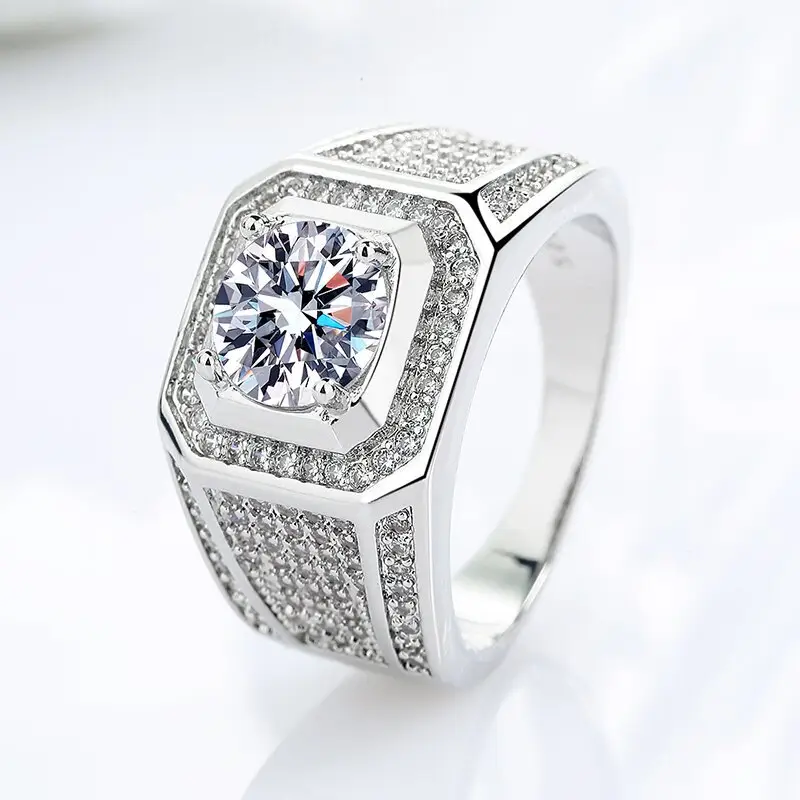 2022 nuova vendita calda 100% puro sterling moissanite 925 argento 2ct anello di pietra preziosa per gioielli da uomo