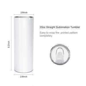 Sublimation Tumblers Blank 20 OZ Straight Skinny Tumbler with Straw Stainless Steel Double Layer Insulated Mug Travel Tumblers - Product Image 2