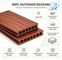 Planches de terrasse en WPC co-extrudé 150x22mm, 7 trous ronds, creuses, pour extérieur, composite, double face, grain de bois