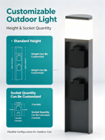 Lampadaire de jardin LED en aluminium avec prise, indice de protection IP44, alimentation CA, pour installation résidentielle et professionnelle