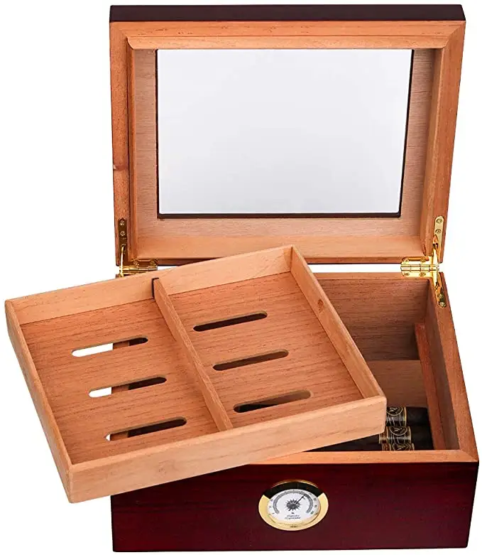 Wood Cigar Box with Hygrometer and Cedar Tray for Ma Factory Direct Sale High-grade Solid Wooden Cabinet Lacquer