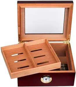 Kotak Rokok Kayu dengan Higrometer dan Nampan Cedar untuk Ma Pabrik Penjualan Langsung Berkualitas Tinggi Kabinet Pernis Kayu Solid
