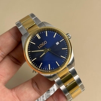 Montre-bracelet pour homme de luxe de la marque TS, en acier inoxydable bicolore, cadran bleu marine, quartz analogique, avec cristal saphir