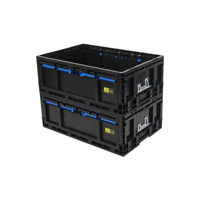 Caisse de rangement pliable JOIN en plastique noir avec porte frontale pour le camping en plein air et l'organisation à domicile
