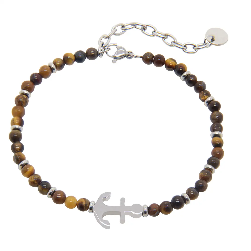 Unisex Fashion Popular Natural Tiger Eye Nautical Stainless Steel Bracelet for Men and Women