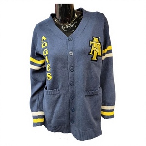 Pull-over à col rond brodé bleu en coton respirant à 100 %, à manches longues, avec lettres, style universitaire, pour l'hiver - Product Image 1