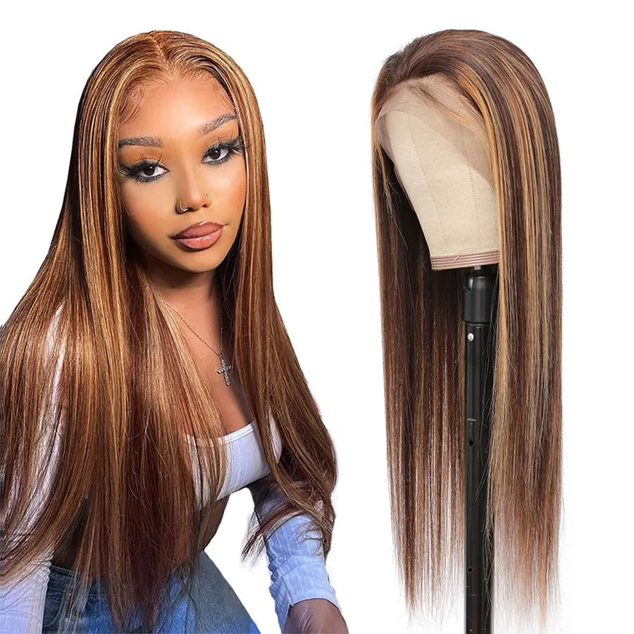 Highlight Wig 13X4 Honey Blonde Lace Front Wigs Pre-Plucked Brazilian Hair Straight HD Transparent Lace Front Human Hair Wigs