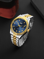 Montre à quartz classique et élégante en acier inoxydable pour senior avec affichage complet du calendrier et du jour de la semaine, chronographe