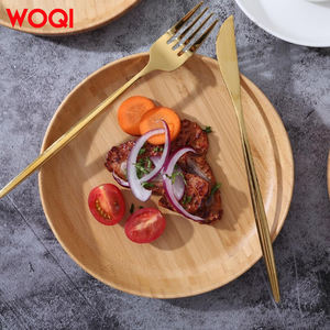 WOQI Assiettes en bois de <span class=keywords><strong>bambou</strong></span> réutilisables <span class=keywords><strong>Vaisselle</strong></span> légère pour enfants Plateau à dessert classique et <span class=keywords><strong>incassable</strong></span> - Product Image 4