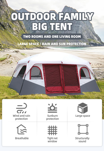 Tenda da campeggio per famiglie grandi 210T per 10 persone 2 camere 1 soggiorno resistente in tessuto Oxford tetto apribile all'aperto per la <span class=keywords><strong>vista</strong></span> del cielo chiaro - Product Image 2
