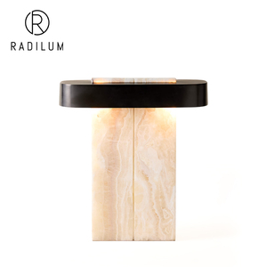 Lámpara de Mesa Moderna de Lujo para Decoración de Dormitorio de Hotel, Rectangular, con Losa de Piedra Natural, Pantalla de Metal Negro, LED Lastra Blanca - Product Image 1