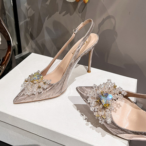 Chaussures de soirée et de mariage pour femme à talon, avec décoration en strass, slingback, élégantes, talons aiguilles 2024 pour femmes - Product Image 1
