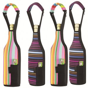 Neoprene Wine <b>Bottle</b> Cooler Bag with Two Zippers Single 750ml Champagne <b>Bottle</b> Cover Sleeve Handle Opener Pocket - Product Image 1