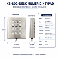 Clavier numérique industriel personnalisé KB-802-DESK, étanche IP65, en acier inoxydable, 12 touches, USB PS/2 RS232 pour machine CNC, kiosque