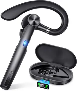 Headset nirkabel dengan mikrofon, V5.2 Earpiece Bluetooth dengan casing pengisi daya tampilan 400 mAh 55 jam waktu putar, ENC Noise Cancelling