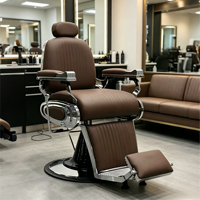 Fauteuil de Barbier Professionnel Inclinable Marron Châtain Classe Exécutive – Station de Coiffure