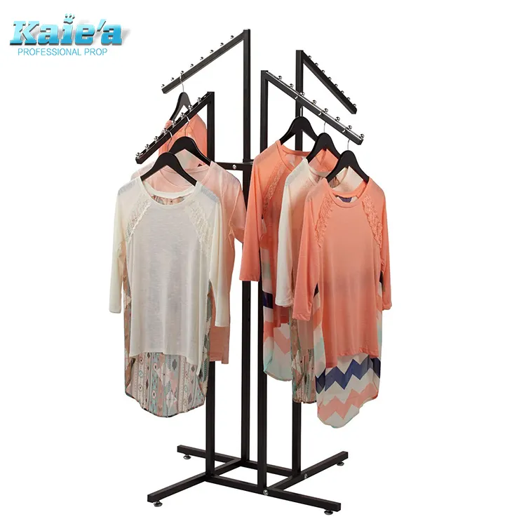 4 vie pavimento free standing indumento espositore in metallo cromato abbigliamento cremagliera