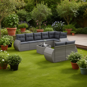 Conjunto de Sofá de Jardín de Ratán Gris, 6 Plazas, Muebles de Exterior Resistentes a la Intemperie, Diseño Contemporáneo - Product Image 2