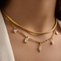 Ensemble de bijoux tendance en acier inoxydable plaqué or 18 carats avec pendentif zircon, hypoallergénique, réglable, étanche, cadeau idéal pour femme