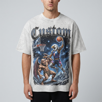 Camiseta Vintage Lavada de Algodón Pesado 300GSM para Hombre, Oversize, Estilo Boxy, Corta, con Estampado Gráfico y Logotipo Personalizado