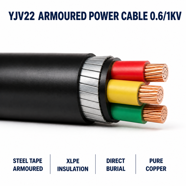 0.6/1kV XLPE Insulated PVC Sheathed Steel Tape Armoured Power Cable Copper Conductor Underground Cable YJV22