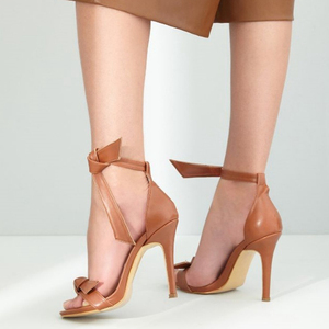 Women Ankle Knotted Bow Strap Shoes High Heels Pumps Dress Open Toe <b>Big</b> Size 45 Wide Fit Single Band Sandals - Product Image 3