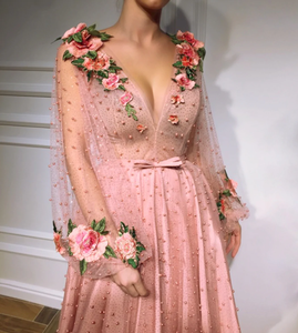 <span class=keywords><strong>Abito</strong></span> da Sposa <span class=keywords><strong>Rosa</strong></span> con Maniche Lunghe in <span class=keywords><strong>Tulle</strong></span>, Perle e Fiori Fatti a Mano, Vestito da Festa di Compleanno per Donne Taglie Forti, <span class=keywords><strong>Abito</strong></span> da Sera per Cerimonie - Product Image 4