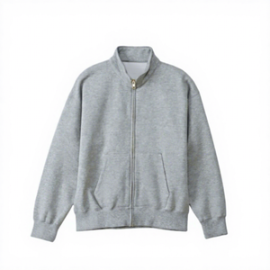 Chaqueta de Forro Polar Fino Gris para Hombre con Cierre Frontal, Logotipo, Cuello Cuadrado, Estilo Casual, Corte Holgado, para Otoño, Material de Algodón - Product Image 1
