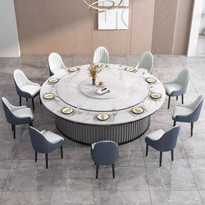 Manual and <b>Electric</b> Large Round <b>Table</b> Restaurant Hotel Club Room Light Luxury Solid Wood Granite Slab Dining <b>Table</b> - Product Image 3