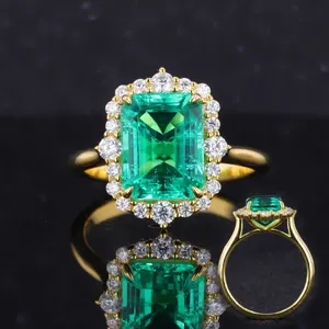 starsgem costume jewellery finger ring 10k yellow gold fine jewelry moissanite halo gem 10*8 hydrothemal columbia emerald ring