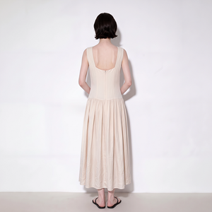 Beige Floral Embroidered Casual <b>Dress</b> Sleeveless A Line Midi <b>Dress</b> Feminine <b>Summer</b> Party <b>Dress</b> - Product Image 5