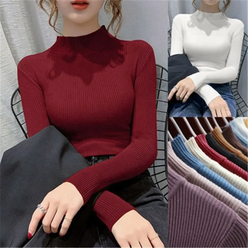 Autumn half turtleneck sweater ladies pullover long sleeve all-match slim knit bottoming shirt L0528