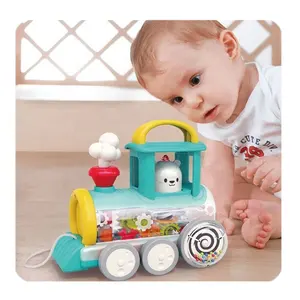 King World early educational 2 color mix push pull game small plastic kids baby transparent mini car gear train toy