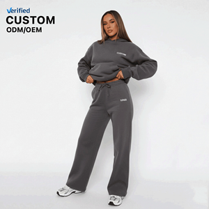Ensemble de <span class=keywords><strong>survêtement</strong></span> streetwear pour <span class=keywords><strong>femme</strong></span>, personnalisé OEM, en molleton 100% coton, 380 GSM, comprenant un sweat à capuche oversize et un pantalon de jogging, idéal pour la gym - Product Image 1