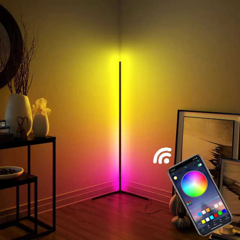 Camera da letto moderna led nero semplice lampada da terra RGB cambia colore minimo angolo stand lampada da terra angolare più piccola