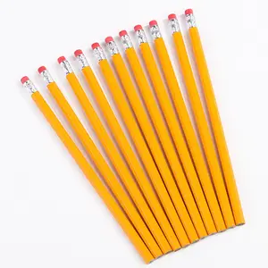 Wholesale Classic Yellow Hexagonal HB Pencil With Rubber No.2 HB Pencils Wood