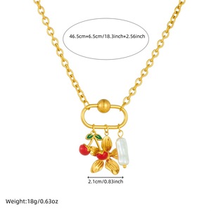 Gold Plated Cherry And Marine Life Pendant Necklace With Starfish Seashell Flower Charm For Party Fashion Jewelry - Product Image 4