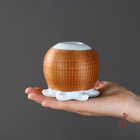 Vas Keramik Bambu Alami Berkelanjutan, Wadah Ikebana Mini Berkarbonisasi Bebas Bahan Kimia, Dekorasi Artisanal Oriental Ramah Lingkungan