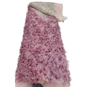 قماش دانتيل شانتيلي مطرز بالزهور بتصميم جديد من NI.AI، قماش دانتيل مزين بالترتر، قماش دانتيل مطرز باللؤلؤ، قماش شبكي من الدانتيل - Product Image 1