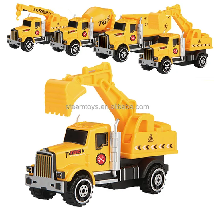 4 PCS Diecast Construction Team Cars Excavator Crane Cement Dumper Toys Outdoor Gifts for Kids Toddler