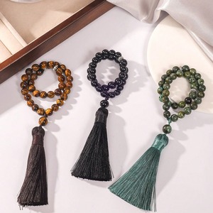 Bracciale con 33 Perle Rotonde in Pietra Naturale <span class=keywords><strong>di</strong></span> Pino Africano, Cristallo Curativo, con Nappa - Ingrosso Fabbrica - Product Image 3